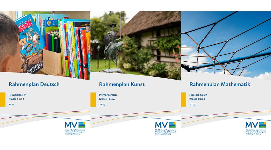 Die Cover von drei verschiedenen Rahmenlehrplänen des Landes Mecklenburg-Vorpommern. Die Cover von drei verschiedenen Rahmenlehrplänen des Landes Mecklenburg-Vorpommern.